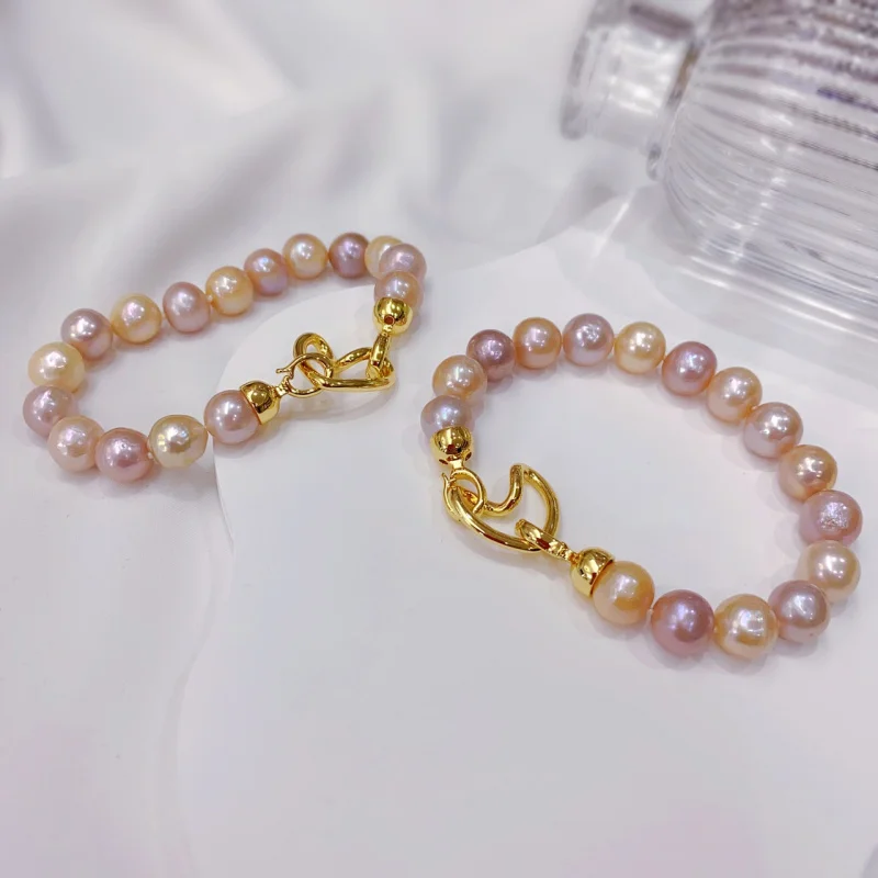 

Браслет из натурального жемчуга 8-9 мм, яркий перламутровый яркий цвет, модный