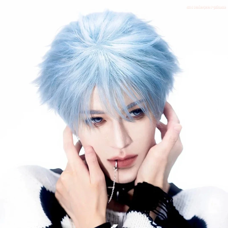 Peruka do cosplayu Anime NANA Okazaki Shinichi, damska/męska, niebieskie krótkie włosy, odporna na ciepło, syntetyczna peruka, rekwizyt na Halloween/karnawał