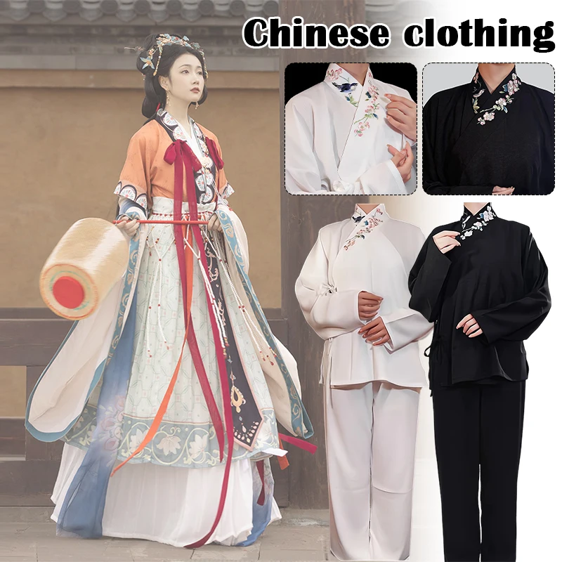 Men Exquisite Embroidered Hanfu Lining Shirts Chinese Traditional Robe Lining Hanfu Inner Wear Clothing Pants Cosplay Costume