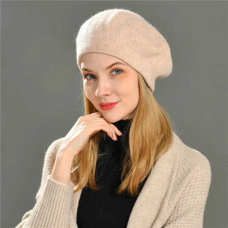 

Beret Women Hat Winter Angora Knit Solid Color Warm Accessory For Autumn Cold Weather Sport Skiing Outdoor Casual Style