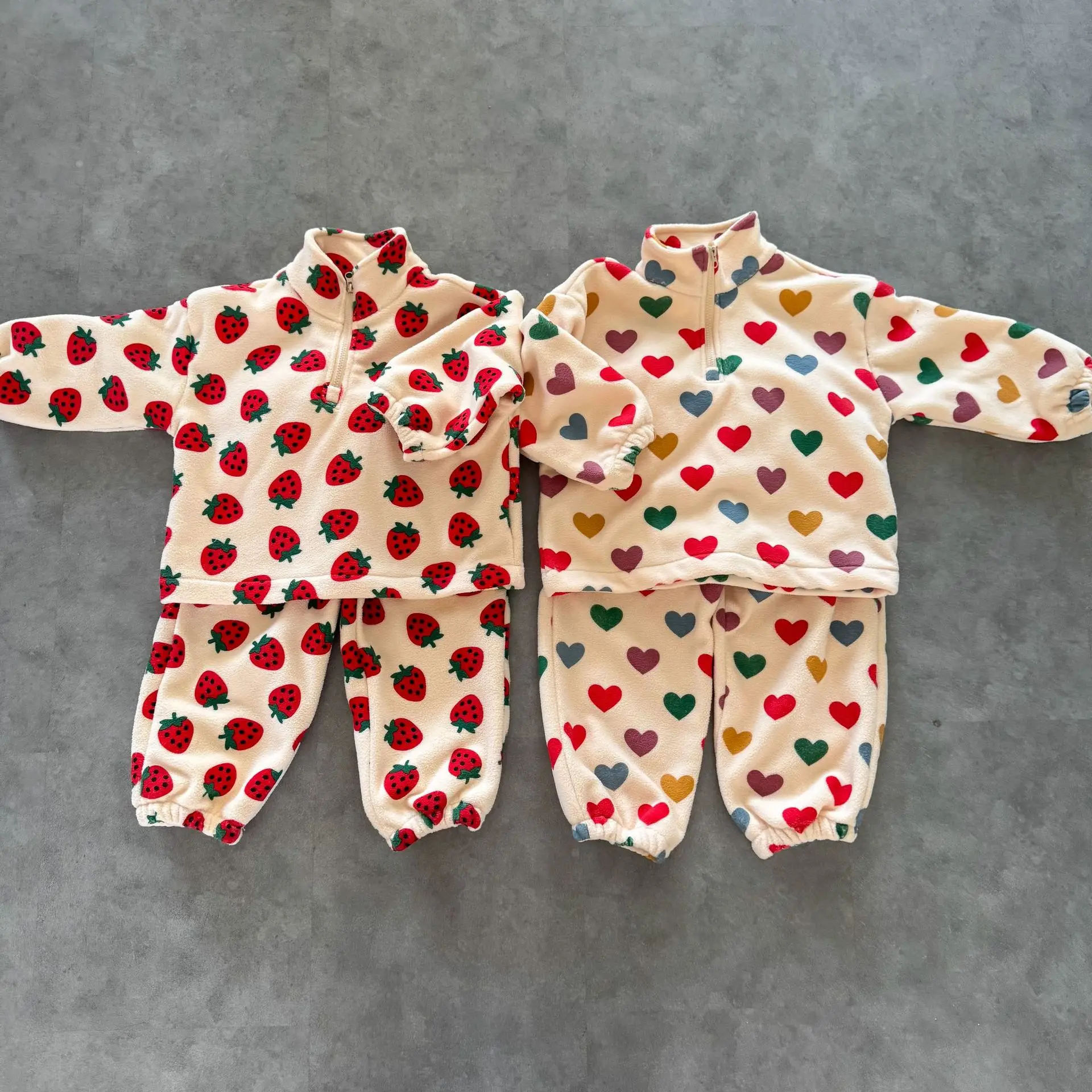 1173 Children's Polar Fleece Suit For Boys And Girls 2026 Autumn And Winter Plus Velvet Sweater+Pant Leisure Two-piece Suit