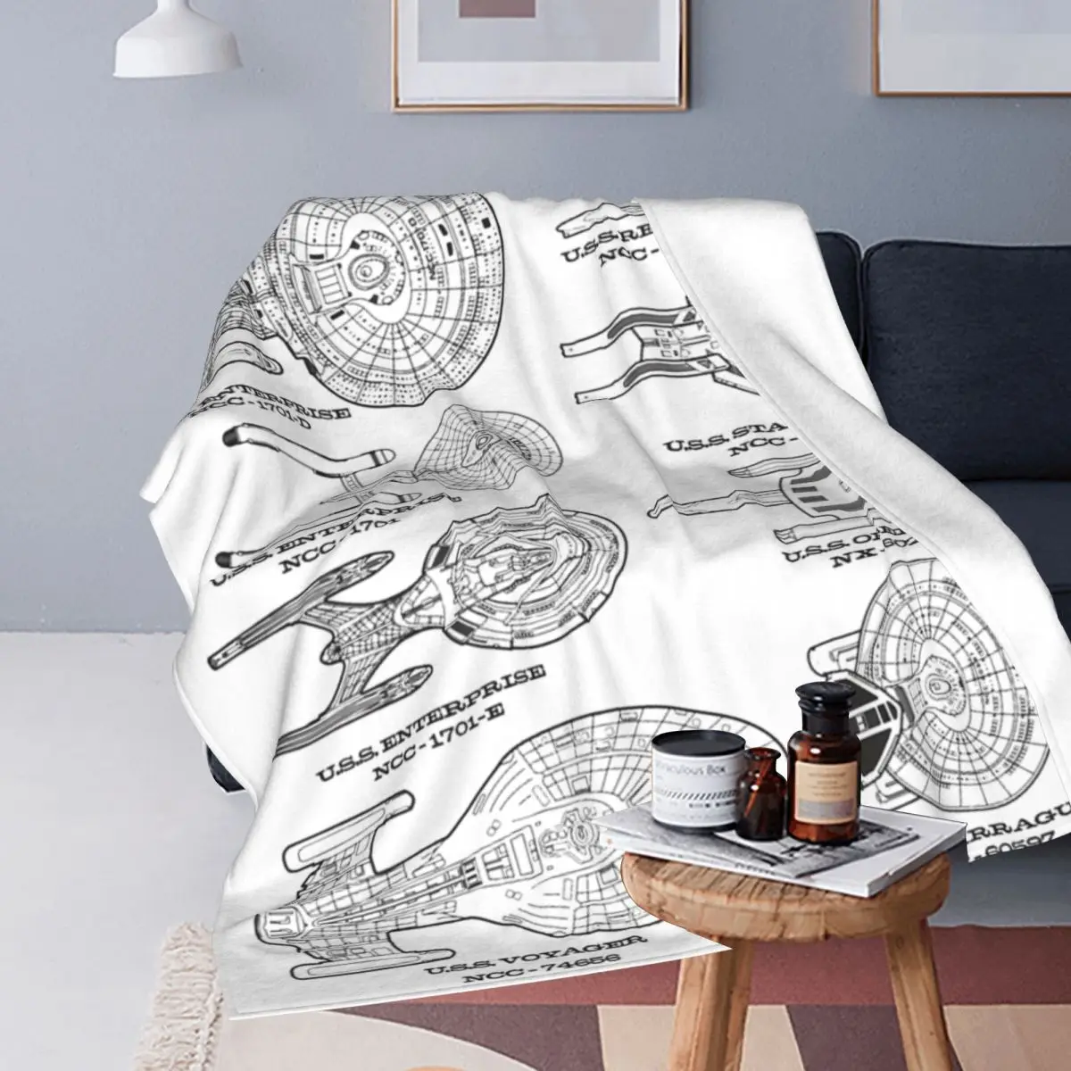 Stars Treks Ships Of The Past Schematics Fleece Throw Blanket Blanket for Home Couch Soft Bedroom Quilt