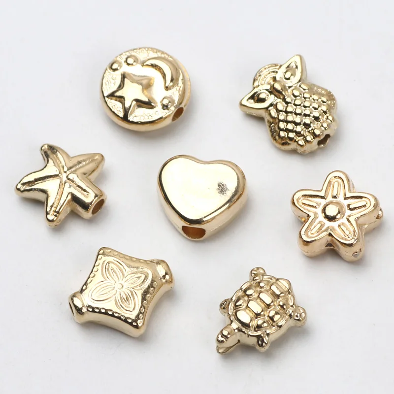 30/60/90pcs Heart Flower Fish Owl Butterfly CCB Beads Gold Color Loose Spacer Beads For Jewelry Making Findings DIY Accessories