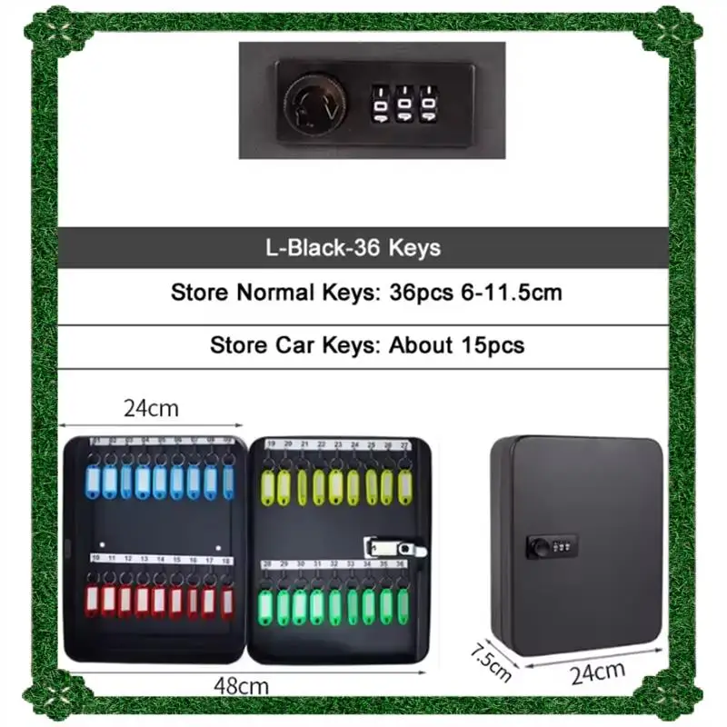 24-Hour Delivery Wall Mounted Combination Key Cabinet 36 Key Hooks Lock Box Code Lock Security Key Organizer Locking Key Storage