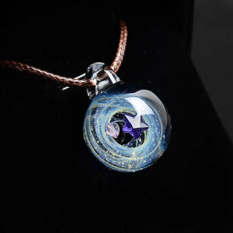 Cosmic Coloured Glaze Starry  Sky Glass Ball Pendant Creative Birthday Gifts For Male And Female Couples Men\'s Necklace