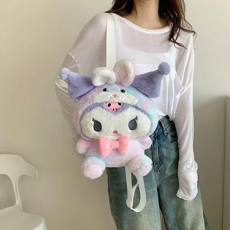 Mochila Feminina Sanrio, Estrela Cinnamoroll, Melodia Rosa, Boneca Decorativa, Kawaii Bonita, Bolsa de Ombro 33cm, 2024