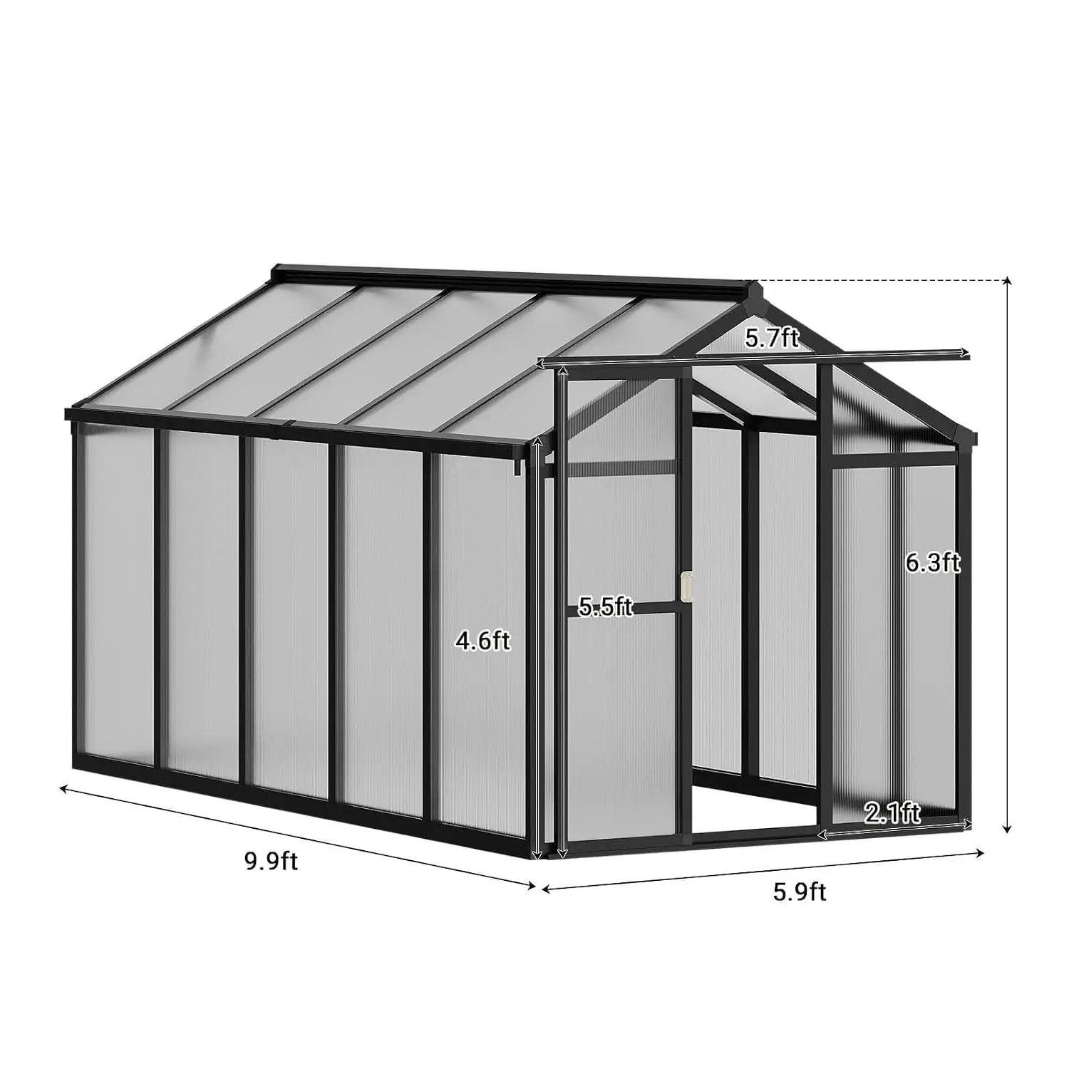 6X10 ft Greenhouse, Greenhouses for Outside, Aluminum Frame Polycarbonate Panels with Sliding Lockable Door and, Customized