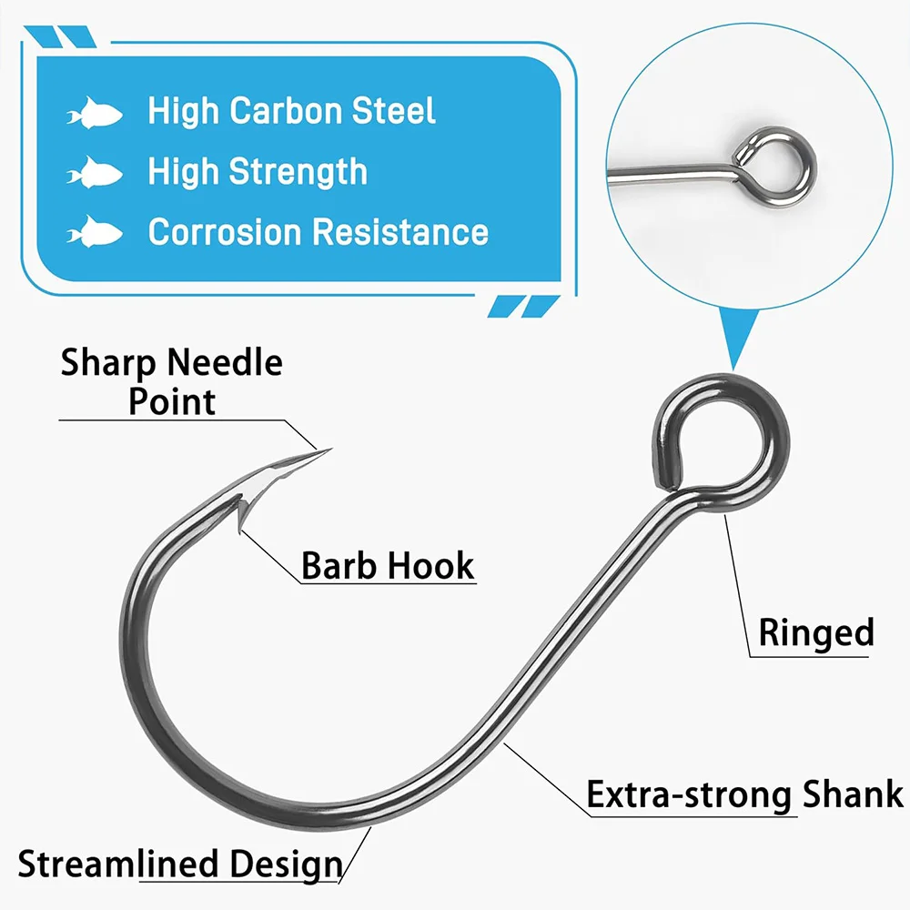 70Pcs Fishing Inline Single Hooks Single Replacement Hooks for Hard Lures Circle Large Eye Single Bait Hooks for Bass Trout Lure image 3