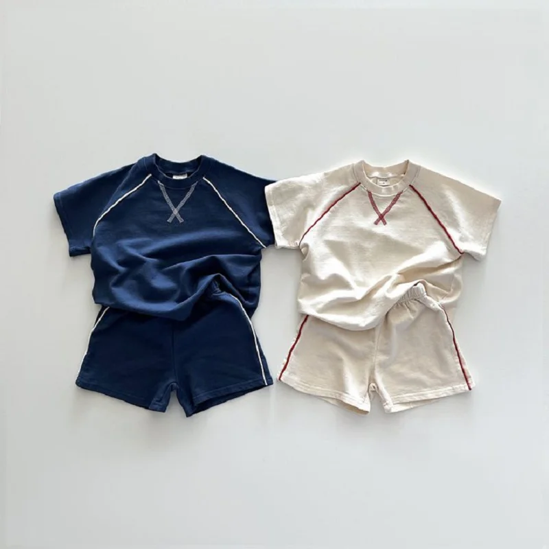 Summer children's set 0-6 year old girl short sleeved top casual boy cotton short sleeved T-shirt shorts two-piece set