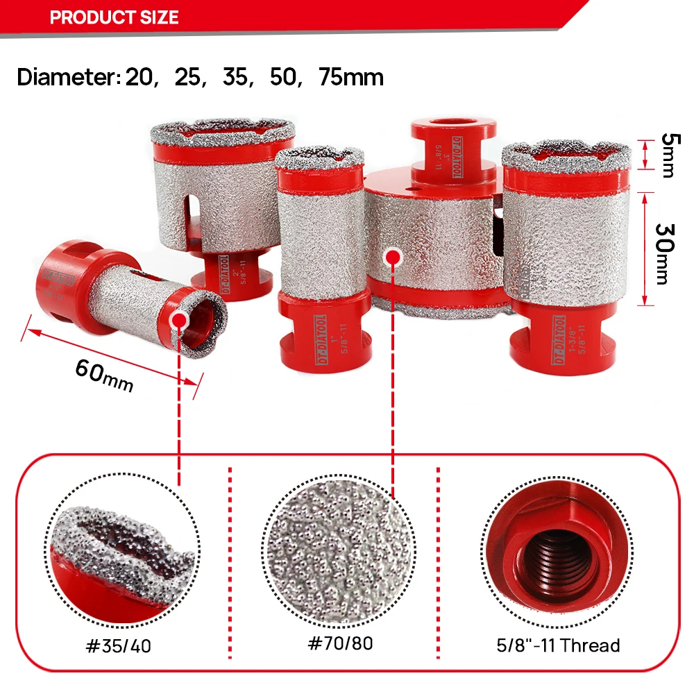 DT-DIATOOL Drilling Milling Finger Bit Grinding 58 Hole Saw Tile Cutter Ceramic Porcelain Marble Granite Crowns Construction