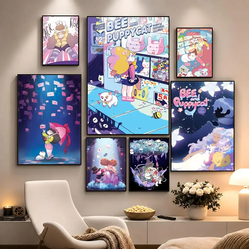 Animated Series Bee And Puppycat Cute Kawaii Poster Peel And Stick Wall Art PP Waterproof HD Bedroom Living Room Home Decor Gift