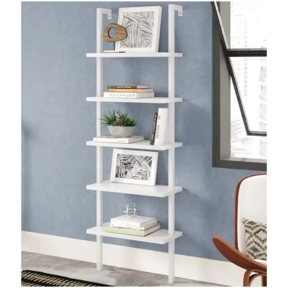 

Ladder Shelf 5 Tier Wall Mounted Bookcase with Metal Frame, Open Design Shelves for Living Room, Bedroom, Home, Office