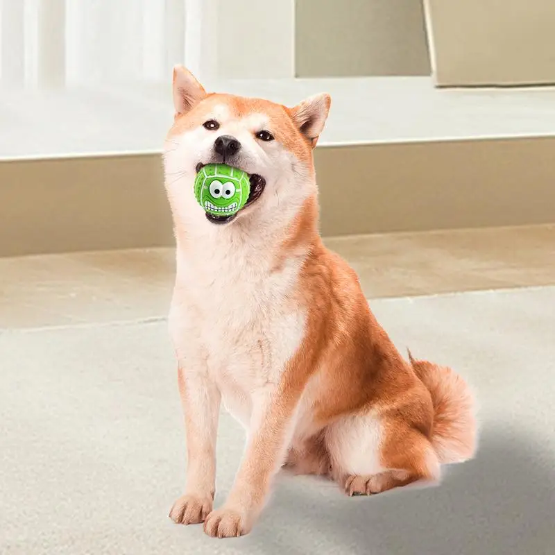 Latex Face Ball Dog Toy Smile Face Dog Balls Toys Bite Resistant Funny Bouncy Chewing Squeaky Face Balls For Medium Cats Small