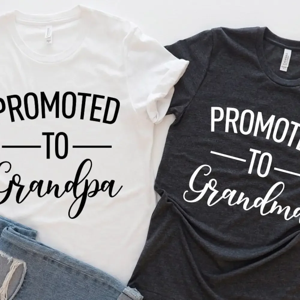 Promoted To Grandpa And Grandma T Shirt Grandfather Grandmother Pregnancy Announcement