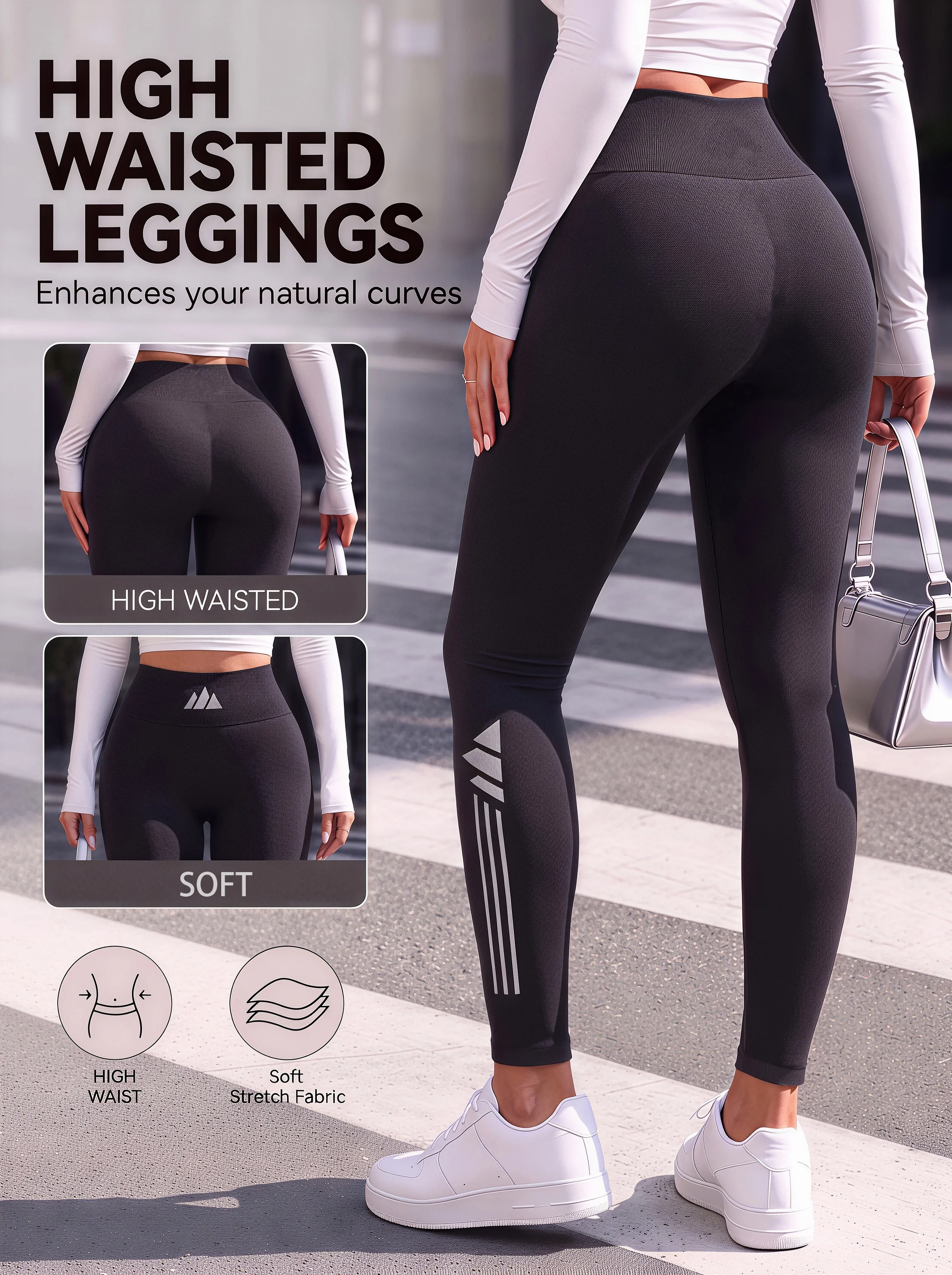 Women’s High Waist Geometric Line Print Sports Leggings High Elasticity Knitted Casual Long Pants for Commute Shopping Outings