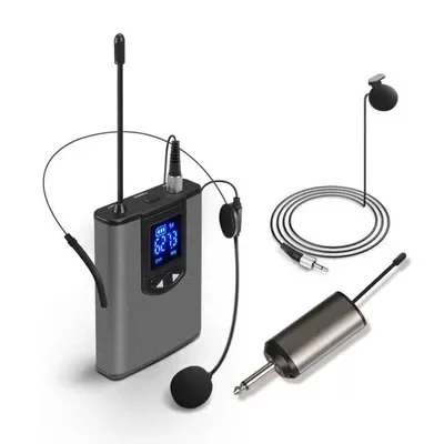 

UHF Wireless Microphone Headset Mic+Lavalier Lapel Mic with Bodypack Transmitter Teaching Speech Interview Vlog Live Recording