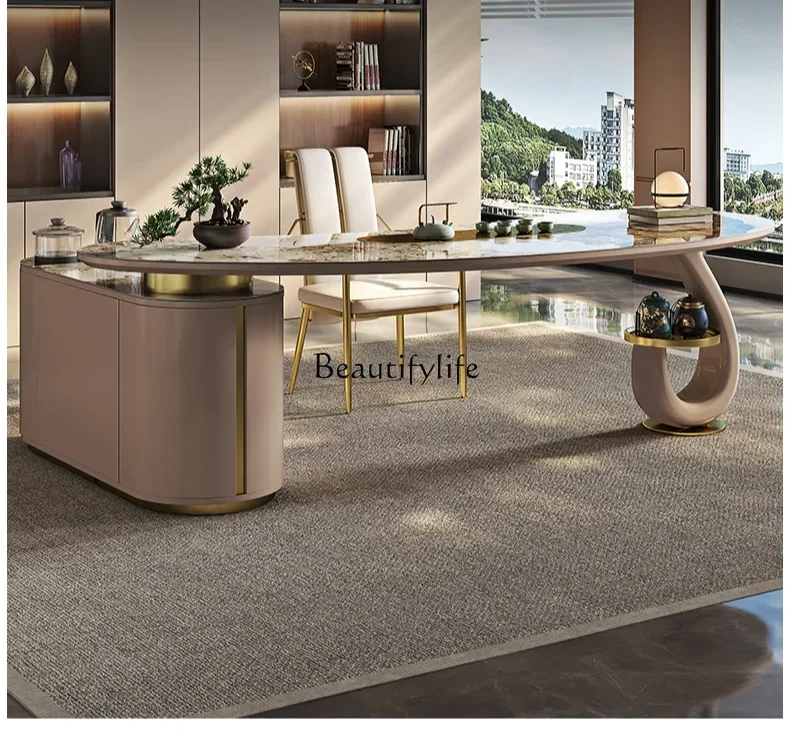 

Light Luxury Modern High-End Simple High-End Office Tea Brewing Table Stone Plate Tea Table