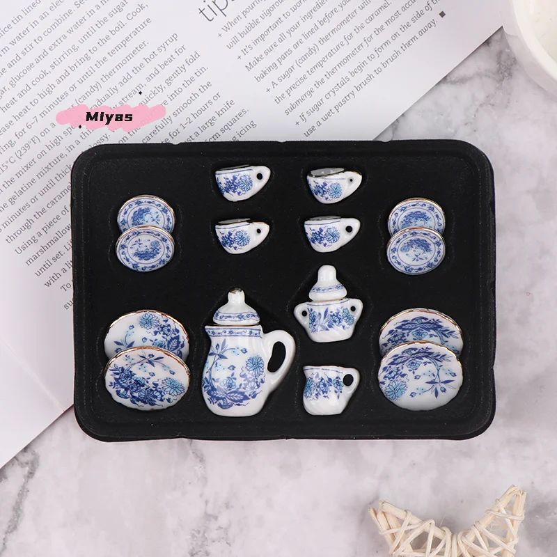 ชุดถ้วยชาเซรามิกพอร์ซเลน 15 ชิ้น สำหรับบ้านตุ๊กตาขนาด 1/12 ของสะสมเครื่องครัวและอุปกรณ์รับประทานอาหาร