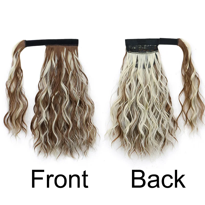 14Inch Synthetic Curly Wrap Around Clip in Ponytail Blonde Brown Short Hairpiece Fake Hair Extension  for Women