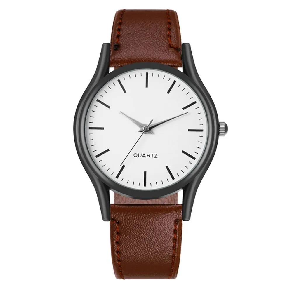 Elegant Minimalist Quartz Watch Leather Strap Stainless Steel Couples Watch Simple Round Dial Classic Wristwatches Gifts