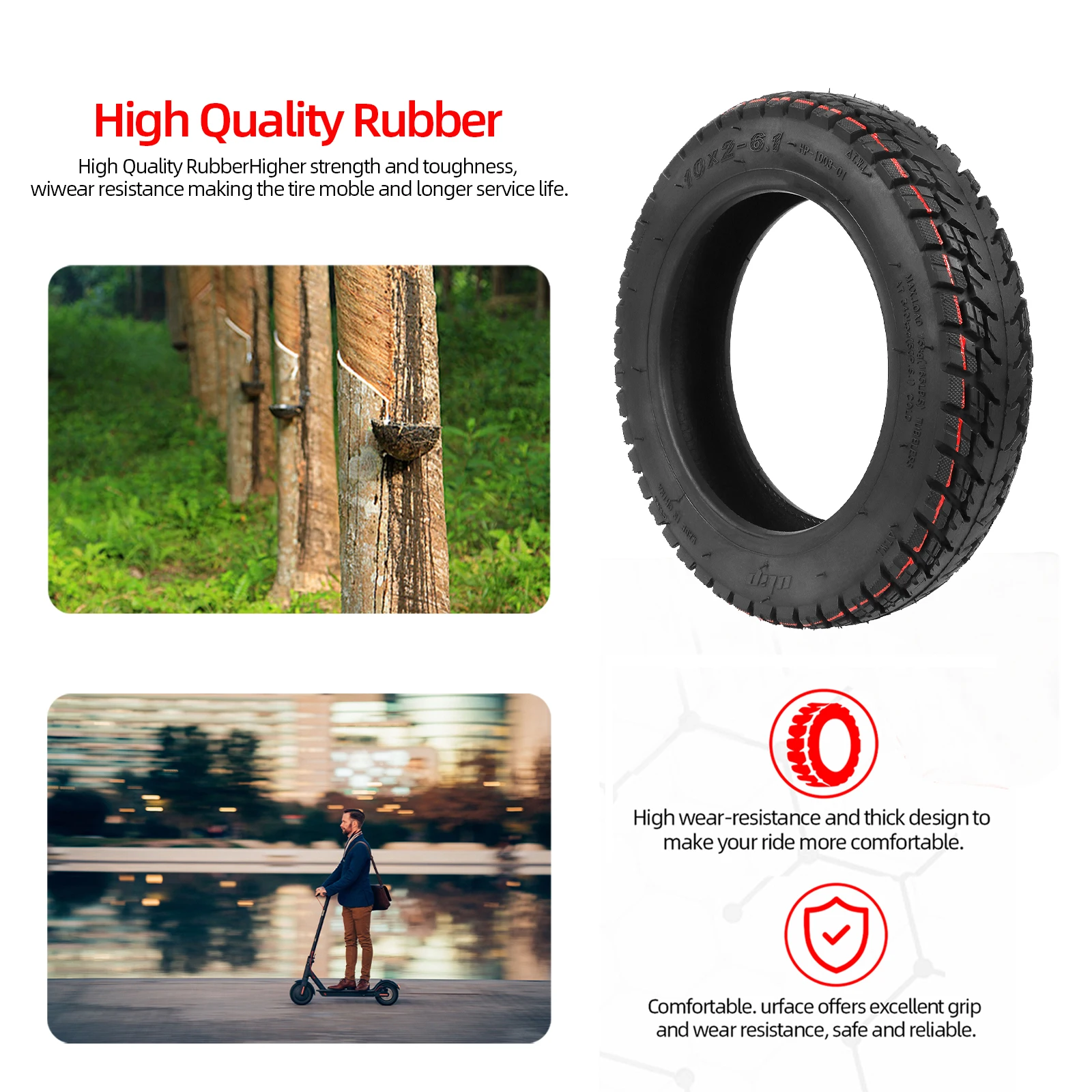 Ulip 10Inch Off-road Tire Upgrade 10x2-6.1 for Xiaomi M365 1S Pro2 Mi3 Scooter 10*2-6.1 Anti-slip Thickened Tubeless Tires Parts