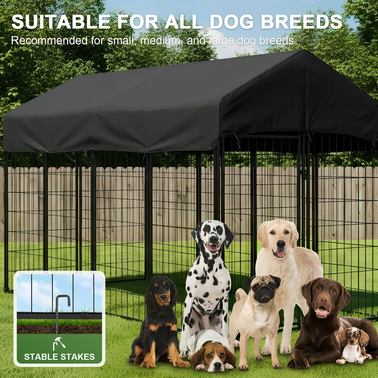 

Outdoor Secure Wire Crate Kennel -Resistant Heavy Duty Welded Wire Steel Dog Playpen Fence with Door for Medium To Small Dog