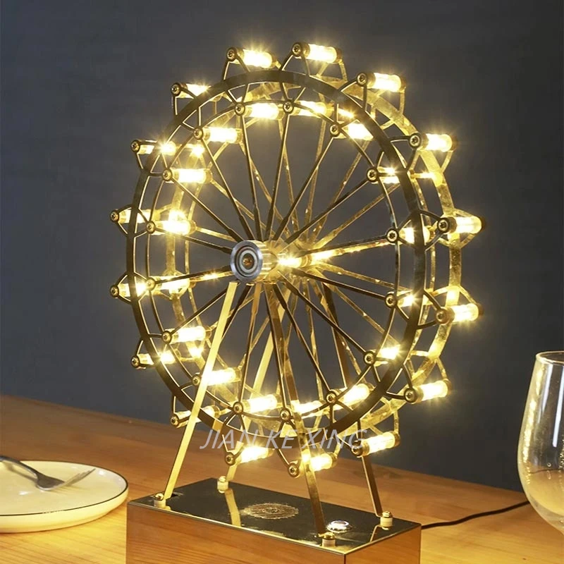 Imagem -04 - Holanda Designer Led Ferris Wheel Abajur para a Vida do Quarto Kid Room Desk Decor Aço Inoxidável Rotating Night Lighting