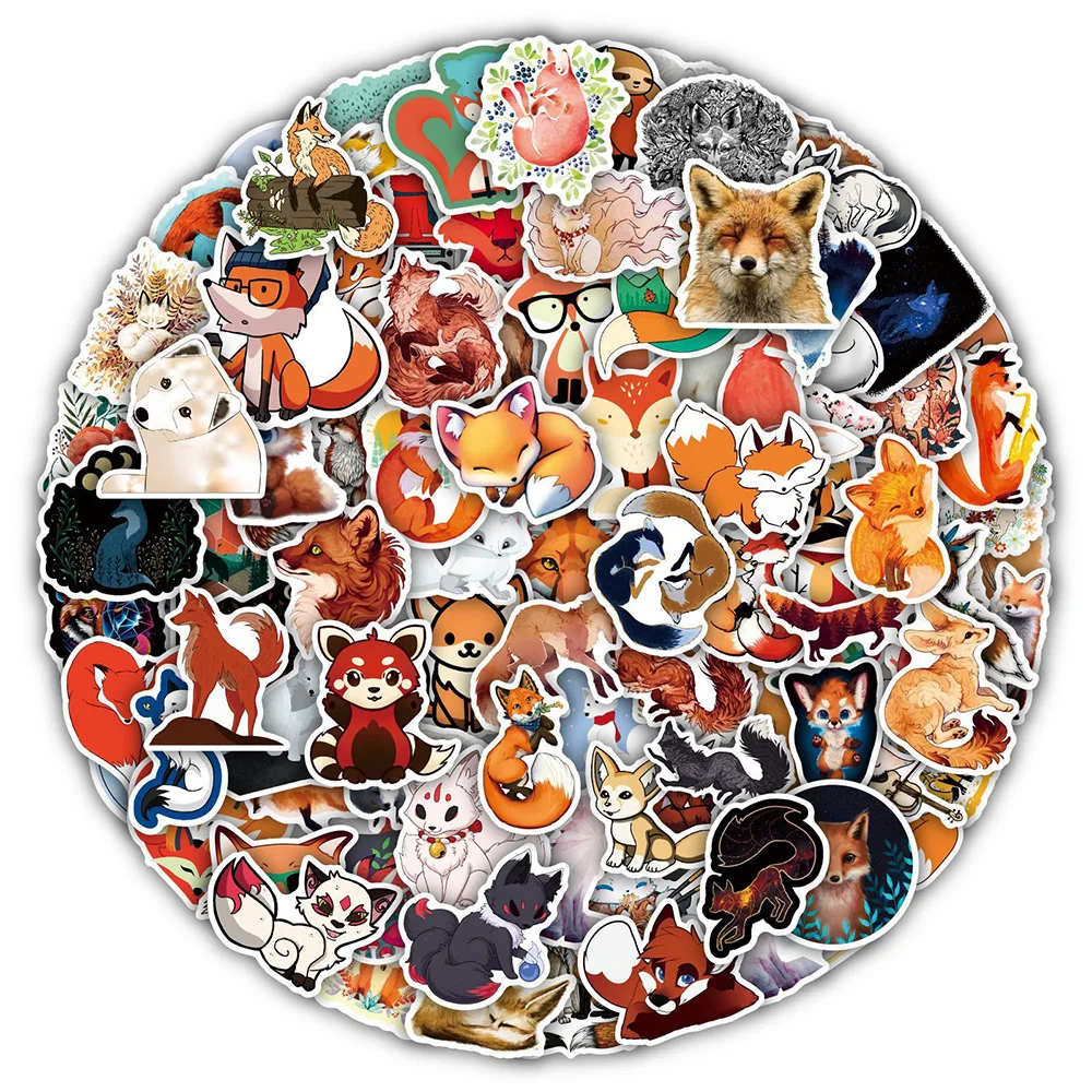 10/30/50/100pcs Cute Animal Fox Stickers Children Stationary Laptop Diary Notebook Refrigerator Kawaii Decal Sticker for Kid Toy