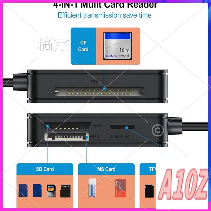 0Z-Reader 4-In-1, TF SD MS CF Card Reader Multi Card Adapter External For Computer Camera USB C & USB 3.0 Interface Durable