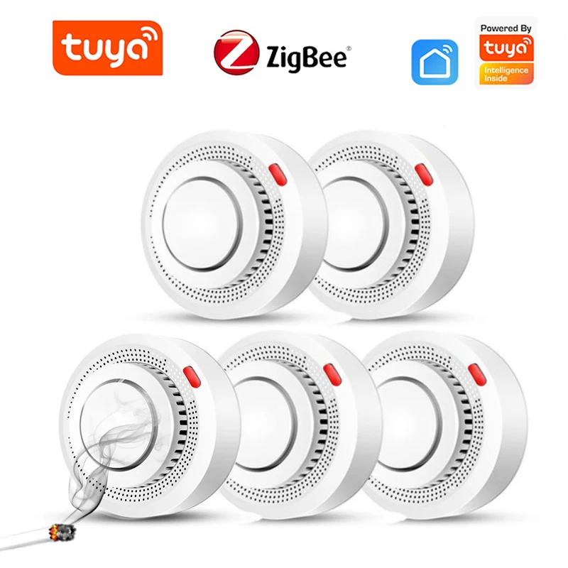 

Tuya Smart Zigbee Smoke Detector Smart Home Fire Smoke Sensor Sound Alarm APP Push Notification Security Protection Smokehouse