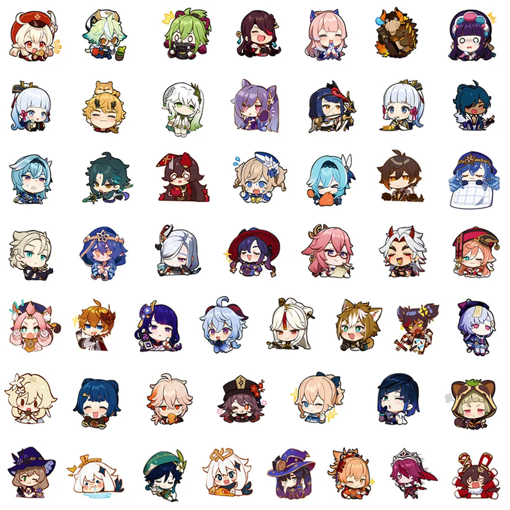 10/50/100Pcs Chibi Genshin Impact Stickers Klee Mona Xiao Eula Children Anime Stickers Laptop Suitcase Graffiti Game Scrapbook