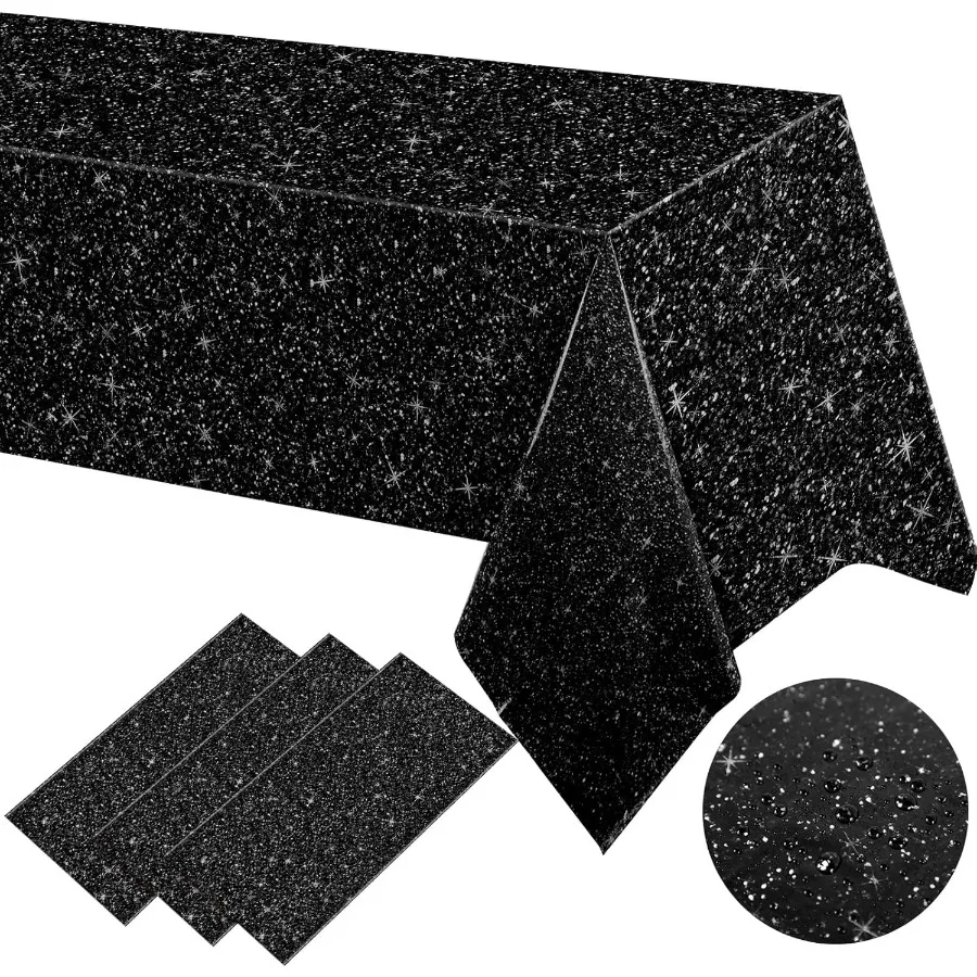 3 قطعة مفرش المائدة الأسود اللامع 54x108 مفرش طاولة لامع للنساء الترتر سباركلي البلاستيك مقاوم للماء المتاح لستار غال