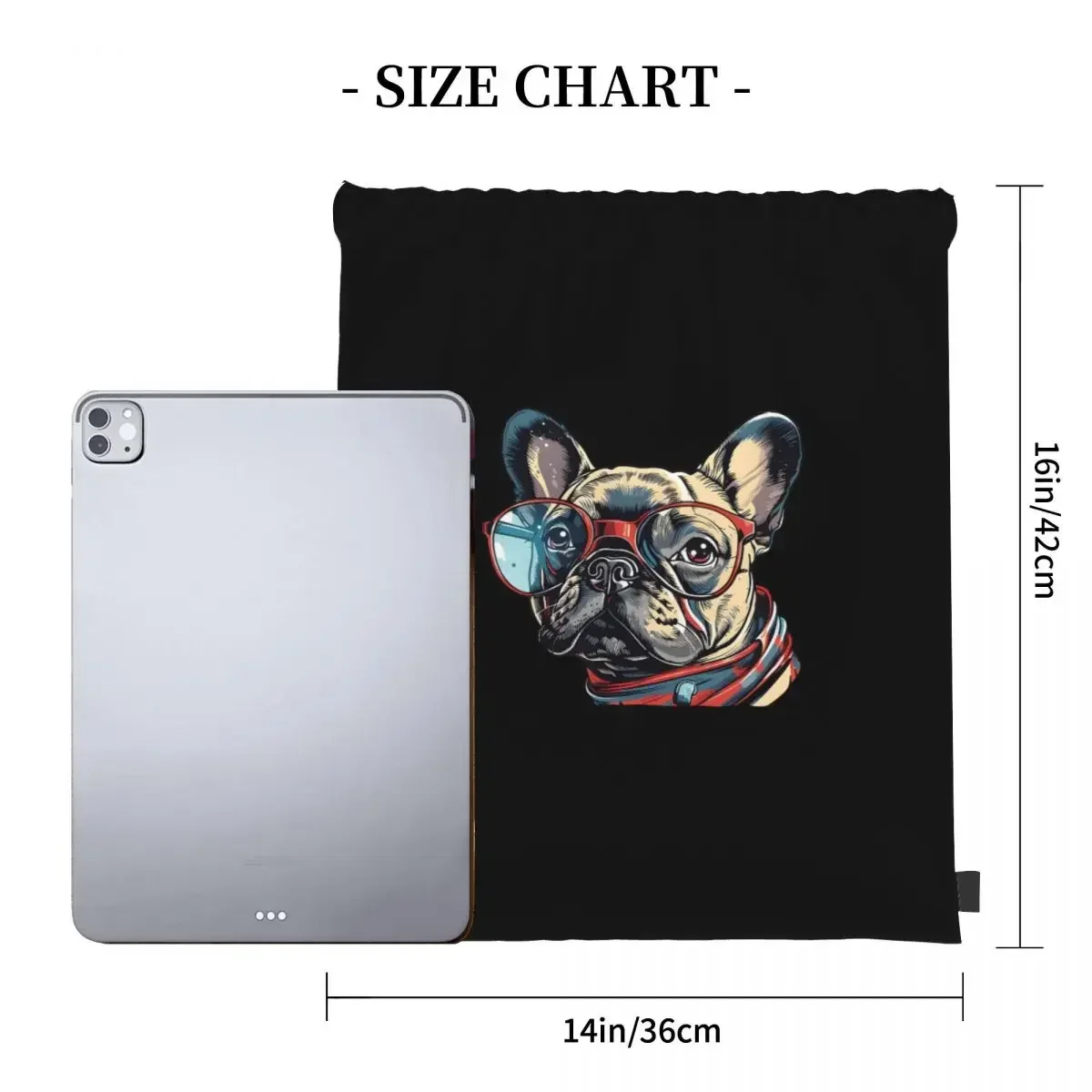 French Bulldog Vibes Backpacks Casual Portable Drawstring Bags Drawstring Bundle Pocket Sundries Bag BookBag For Travel Students