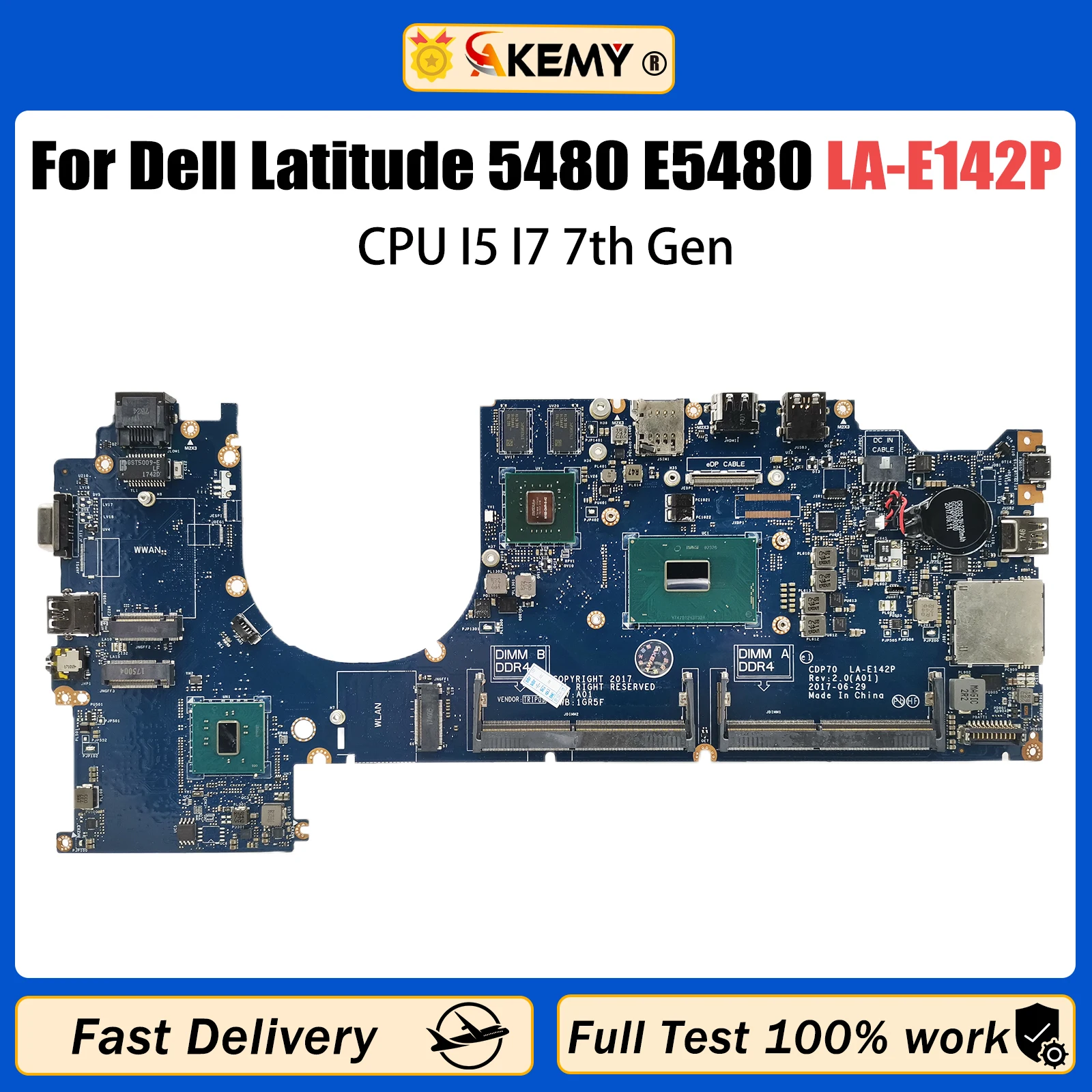 

AKEMY For Dell Latitude 5480 Mainboard LA-E142P 0HWNFC N16S-GMR-S-A2 2G 100％ test Notebook Motherboard CPU I5 I7 7th Gen