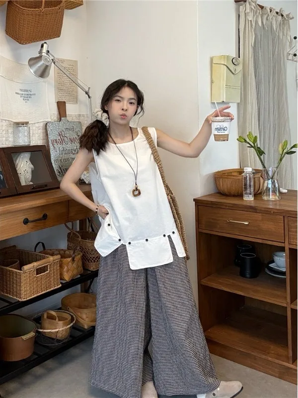 

Ретро-топ без рукавов в стиле пэчворк для женщин, свободный крой, визуально стройнящий, весна 2026, новая модель, корейская версия