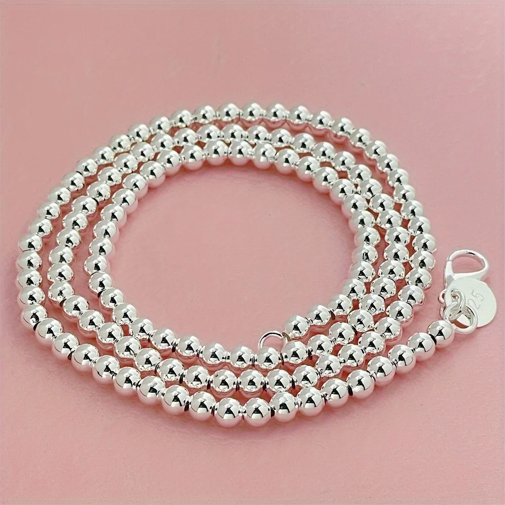 Collar de cadena de plata de ley 925 con cuentas de 4MM, venta al por mayor, para mujeres, hombres, dijes para mujer, regalo de fiesta de boda, bonito