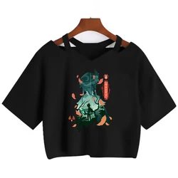 Vintage Cropped Genshin Impact Crop Top Women Y2k Aesthetic Xiao Hu Tao Zhong Li Goth Kaedehara Kazuha Ke Qing Korean Female