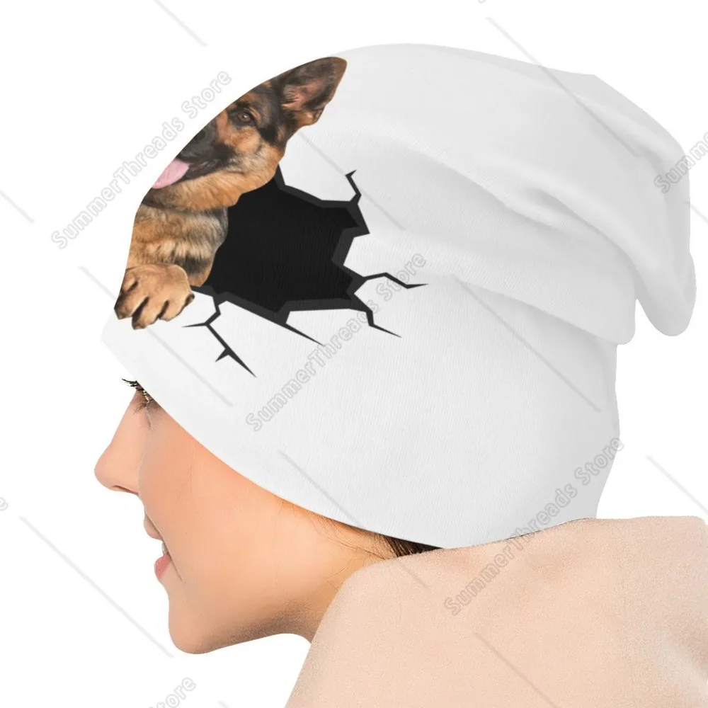 مخصص الراعي الألماني ثلاثية الأبعاد ملصق بونيه أوم الهيب هوب متماسكة قبعة للرجال النساء الخريف الشتاء الدافئة الكلب عاشق GSD بيني قبعات #5
