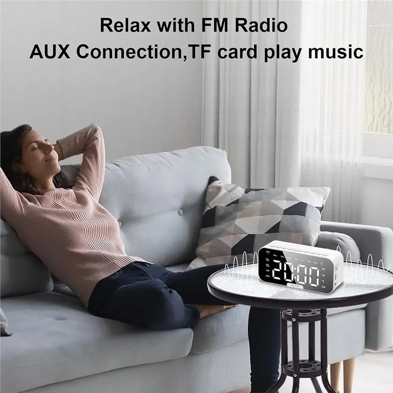 ABYN-Bluetooth Speaker Alarm Clock, Dual-Alarm Digital Bedside Clock With Phone Holder, AUX TF Card Input For Bedroom