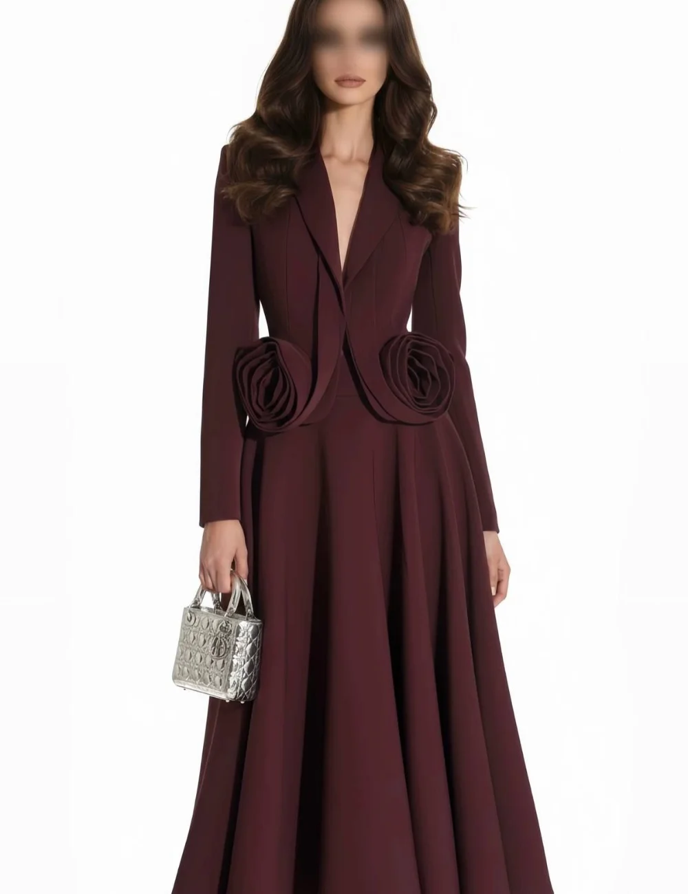 

Customized Burgundy Fashion Modern Style Jersey Handmade Flower Pleat A-line V-neck Long Dresses Evening Dresses Sizes Available