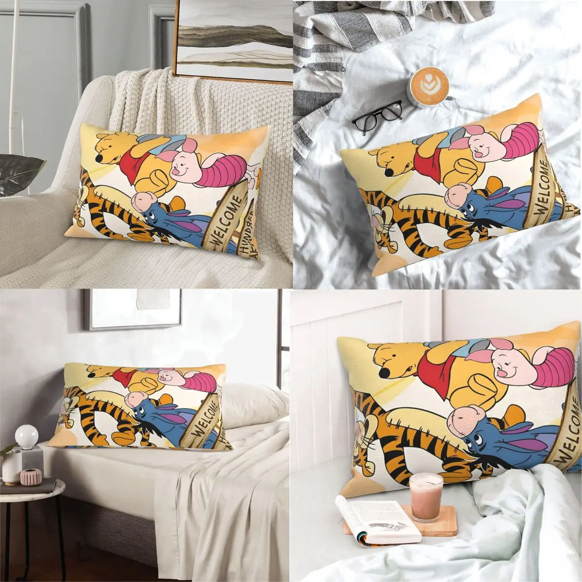 Winnie The Pooh Sarung Bantal Tempat Tidur untuk Anak Dewasa Dapat Dibalik untuk Anak Perempuan Laki-laki Perlengkapan Tempat Tidur Super Lembut Sarung Bantal Lempar Sarung Bantal