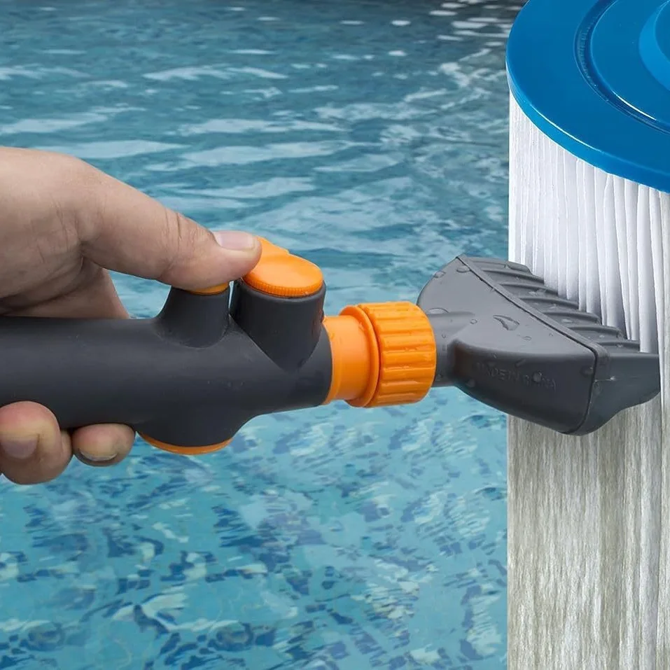 Handheld Pool Filter Cartridge Cleaner 6 Spray Water Sprayer Gray Paper Core Cleaning Tool