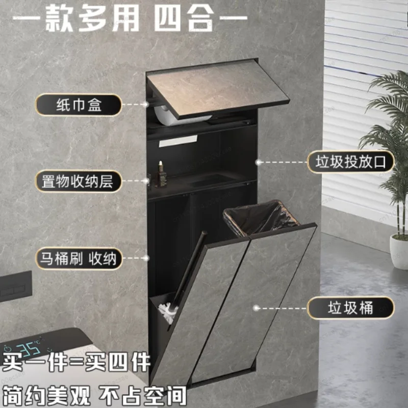 Hidden Bathroom Cabinet - Stainless Steel Embedded Niche, Garbage Bin Tissue Box Storage Rack