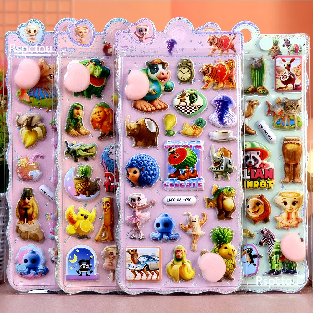 4개입 이탈리아 브레인로트 3D 버블 스티커 귀여운 텅텅텅 사후르 부드러운 핀치 가능한 엉덩이 스티커 DIY 여행가방 휴대폰 스트레스 해소 장난감