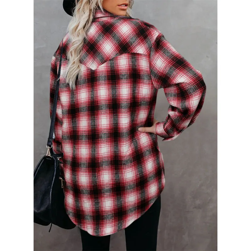 Women\'s Clothing Temperament Versatile 2023 Autumn and Winter New Fashion Spliced Button Lapel Long Sleeve Commuting Plaid Shirt