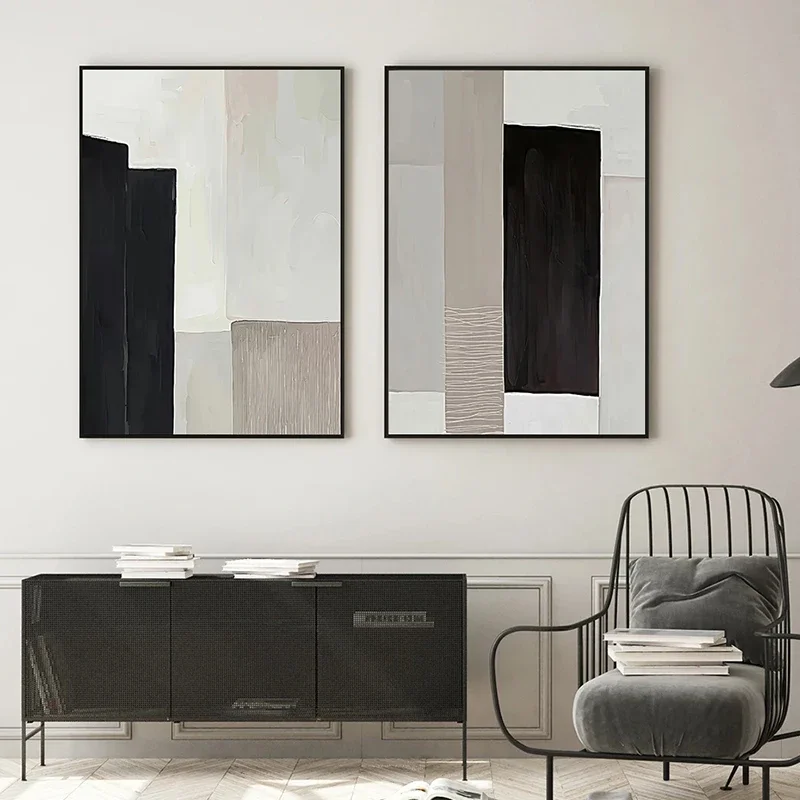 Contemporary Abstract Blue Black and Beige Canvas Painting Posters Print Wall Art Picture for Living Room Wall Decoration Cua - view 2