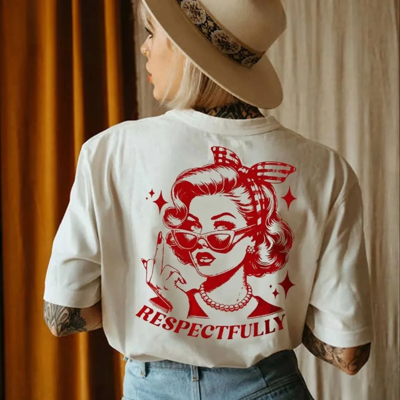 

Fun Pattern T-Shirt Women RESPECTFULLY Beauty Print Women's Print Women's T-shirt Print Women's T-shirt Casual Holiday Top