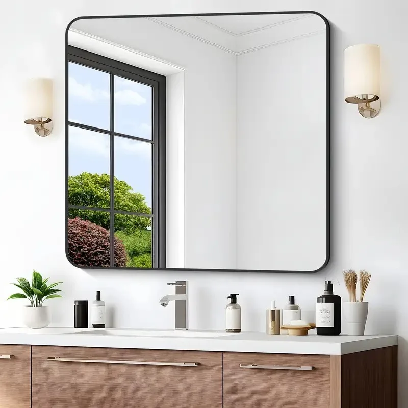 Aluminum Frame Bathroom Mirror Wall-mounted Toilet Washstand Makeup Mirror Toilet Washstand Rectangular Bathroom Mirror Vanity
