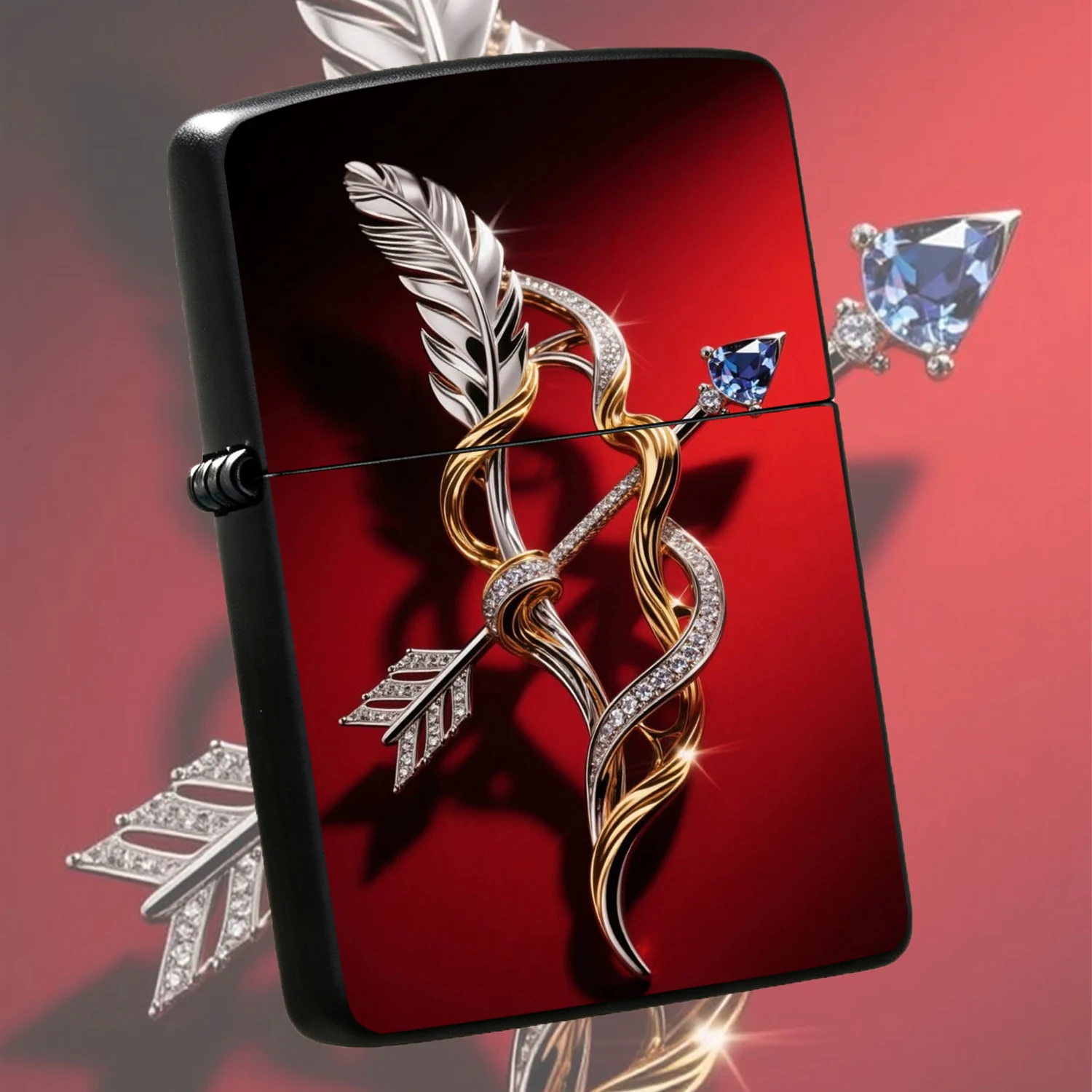 Luxury Cupid'S Arrow Themed Portable Lighter, Two-Tone Inlaid Diamond Design With Clear Sapphire Ornament, Suitable For Daily Outings, Business Trips And All Kinds Of Occasions, Exquisite Shape With Fine Texture, Ideal For Self Use Or Gifti