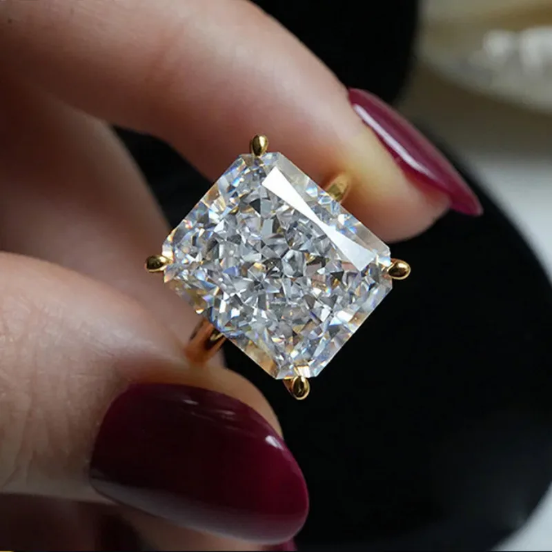 S925 Sterling Silver 12*14MM 12ct High Carbon Diamond Gemstone Rings Wedding Engagement ring Fine Jewelry Gift Wholesale